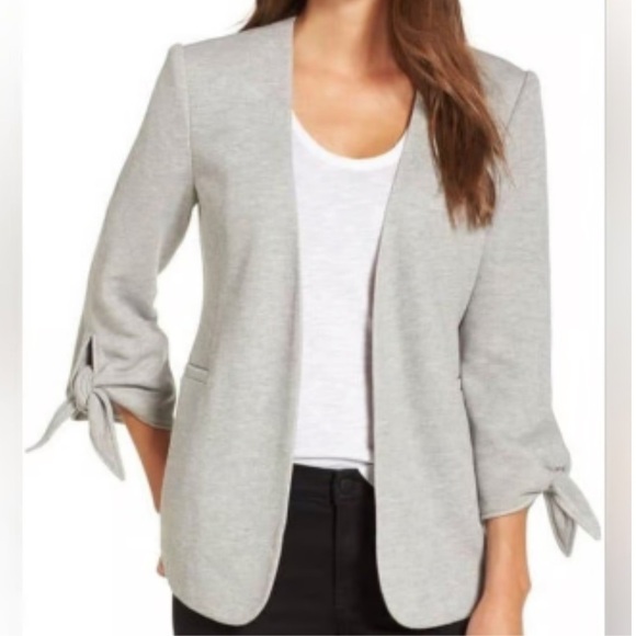 OLIVIA MOON Gray Open Jacket With Tie Cuffs - Picture 1 of 8